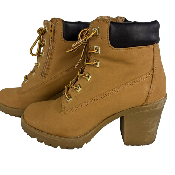 ZIGI Soho Womens Kiana Fashion Combat Lace Up Boot Size 6 Tan Wheat Chunky Heel - Picture 2 of 13